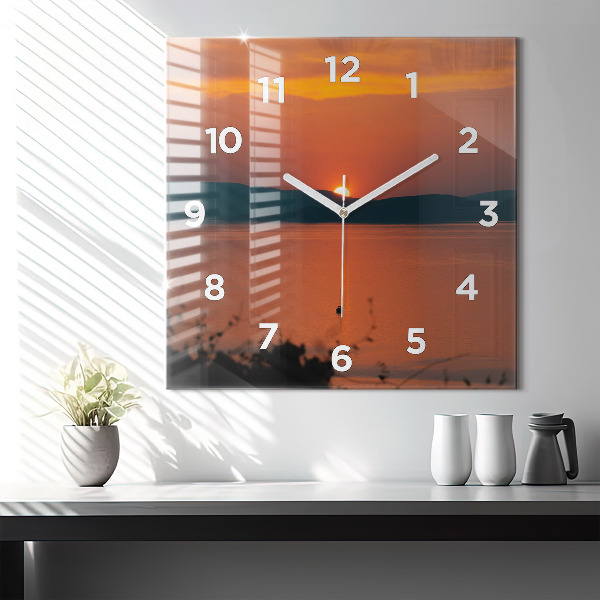 Ceas pătrat de perete din sticlă Lacul Balaton seara