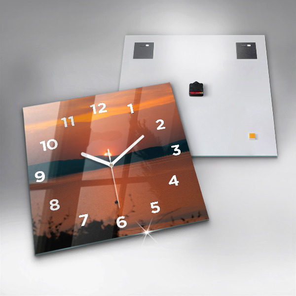 Ceas pătrat de perete din sticlă Lacul Balaton seara