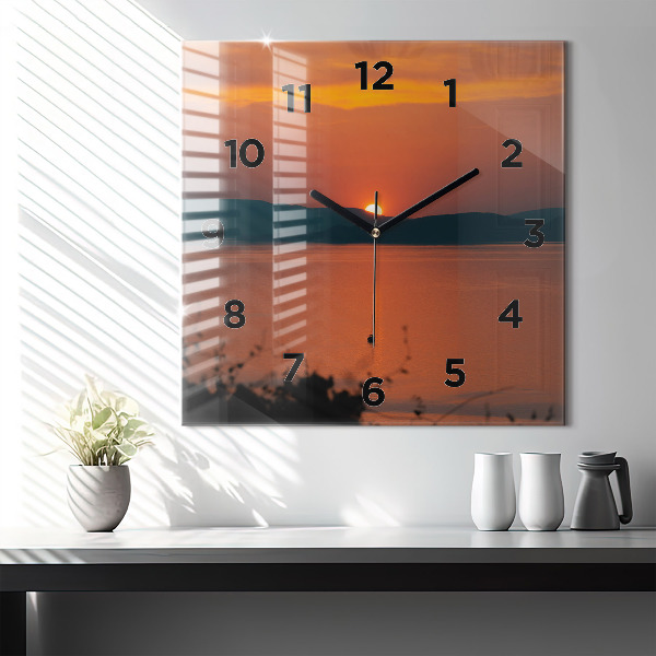 Ceas pătrat de perete din sticlă Lacul Balaton seara