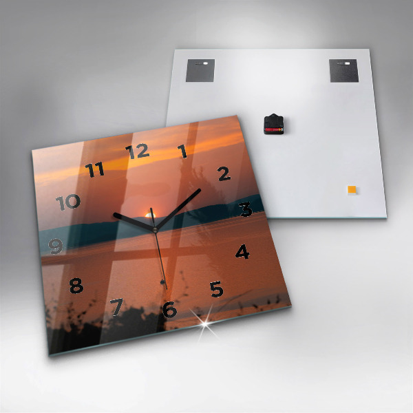 Ceas pătrat de perete din sticlă Lacul Balaton seara