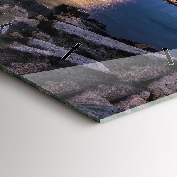 Ceas pătrat de perete din sticlă Mal stâncos sub pod