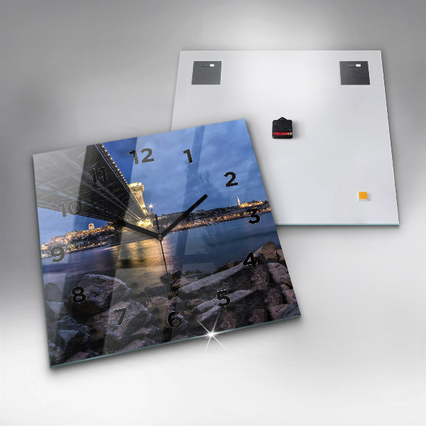 Ceas pătrat de perete din sticlă Mal stâncos sub pod