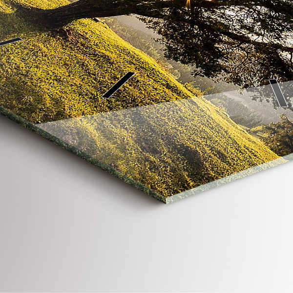 Ceas pătrat de perete din sticlă Un copac pe un deal