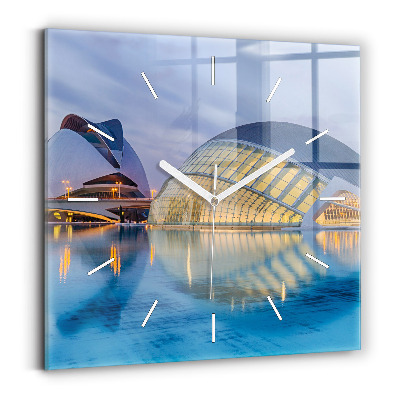 Ceas pătrat de perete din sticlă Orașul apus de soare