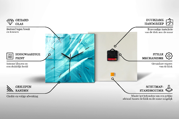 Ceas pătrat de perete din sticlă Coasta Costa Brava