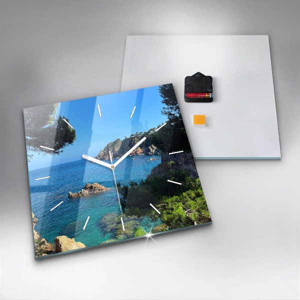 Ceas pătrat de perete din sticlă Coasta Costa Brava