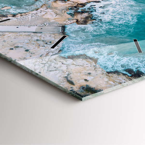 Ceas pătrat de perete din sticlă Fiordurile din Costa Blanca