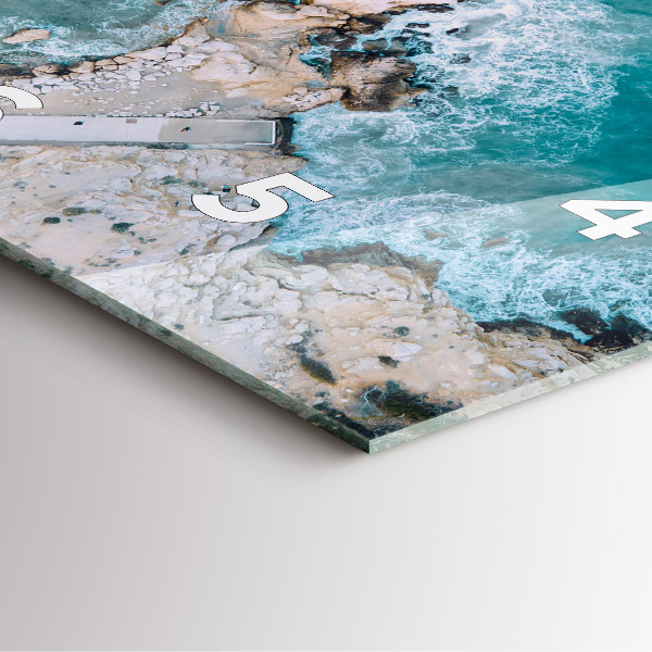 Ceas pătrat de perete din sticlă Fiordurile din Costa Blanca