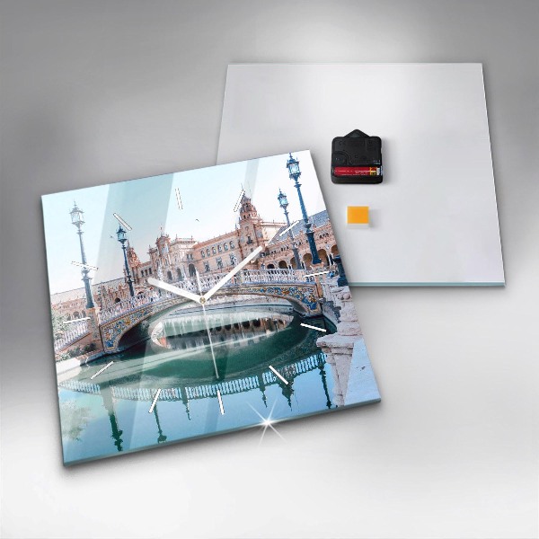 Ceas pătrat de perete din sticlă Plaza de España din Sevilla