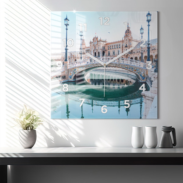 Ceas pătrat de perete din sticlă Plaza de España din Sevilla