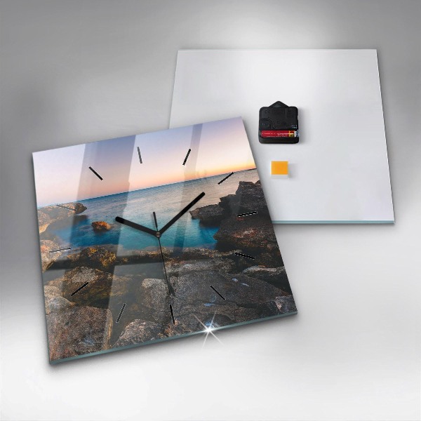 Ceas pătrat de perete din sticlă Peisaj maritim