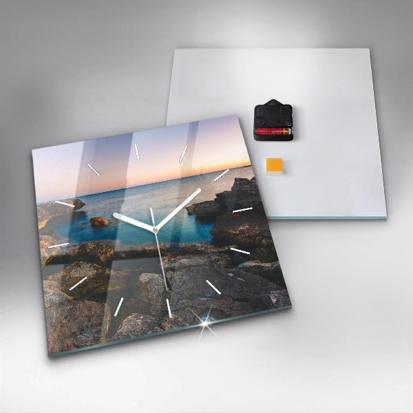 Ceas pătrat de perete din sticlă Peisaj maritim