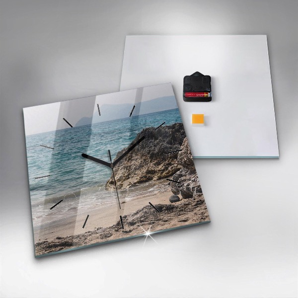 Ceas pătrat de perete din sticlă Vedere la Marea Mediterană