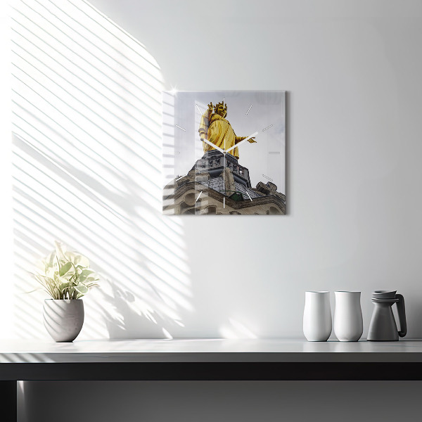 Ceas pătrat de perete din sticlă Statuia Maicii Domnului din Lyon