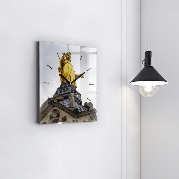 Ceas pătrat de perete din sticlă Statuia Maicii Domnului din Lyon