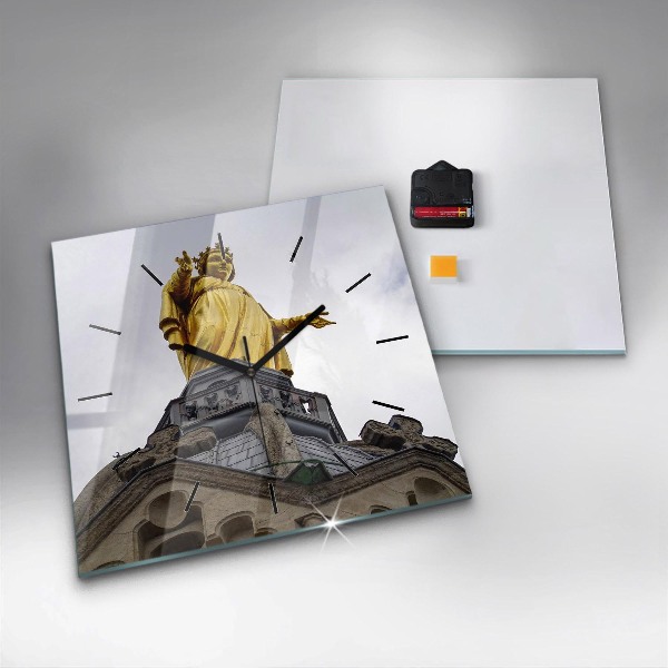 Ceas pătrat de perete din sticlă Statuia Maicii Domnului din Lyon