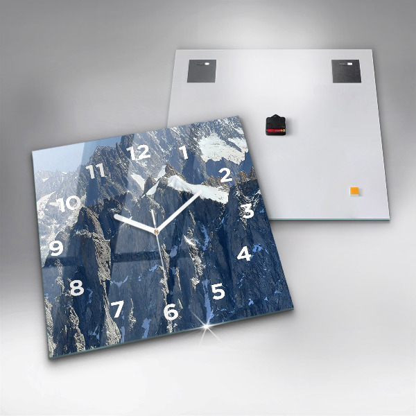 Ceas pătrat de perete din sticlă Munții Alpi iarna