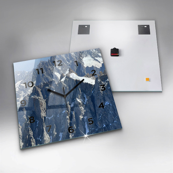 Ceas pătrat de perete din sticlă Munții Alpi iarna