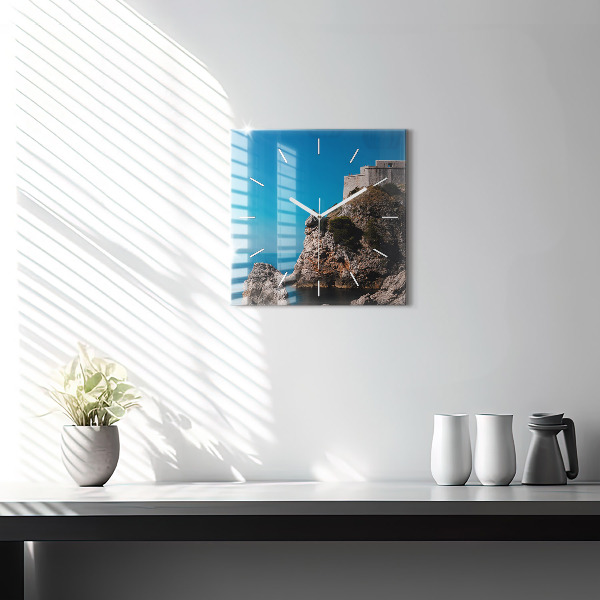 Ceas pătrat de perete din sticlă Stânci din Dubrovnik