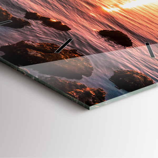 Ceas pătrat de perete din sticlă Stânci la apus