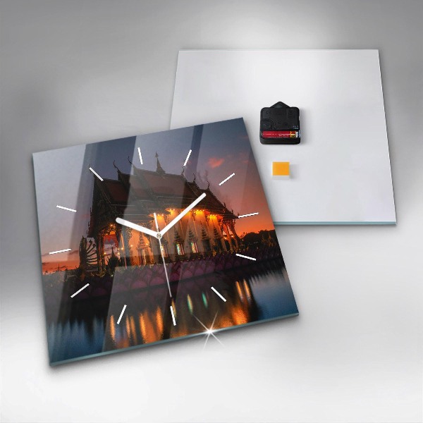 Ceas pătrat de perete din sticlă Templul din Bangkok