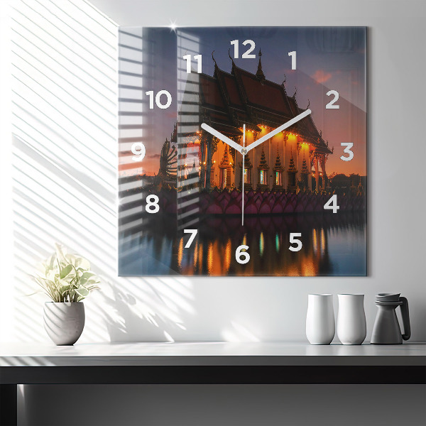 Ceas pătrat de perete din sticlă Templul din Bangkok