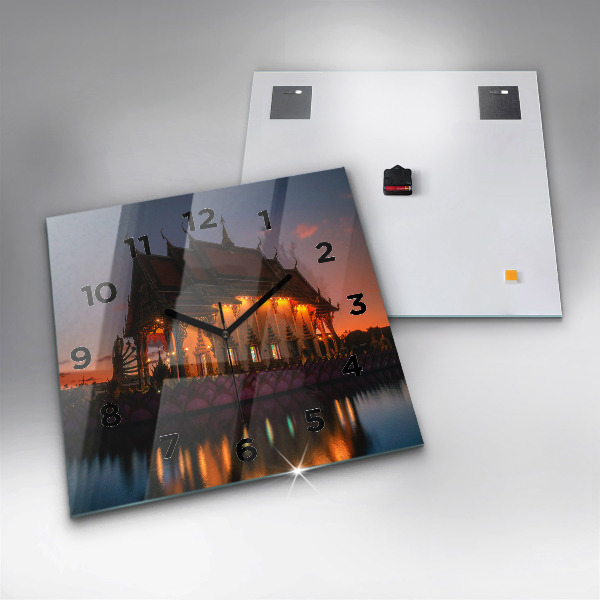 Ceas pătrat de perete din sticlă Templul din Bangkok