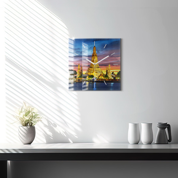 Ceas pătrat de perete din sticlă Templul din Bangkok