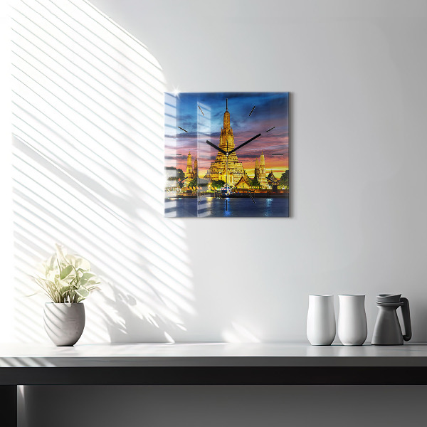 Ceas pătrat de perete din sticlă Templul din Bangkok