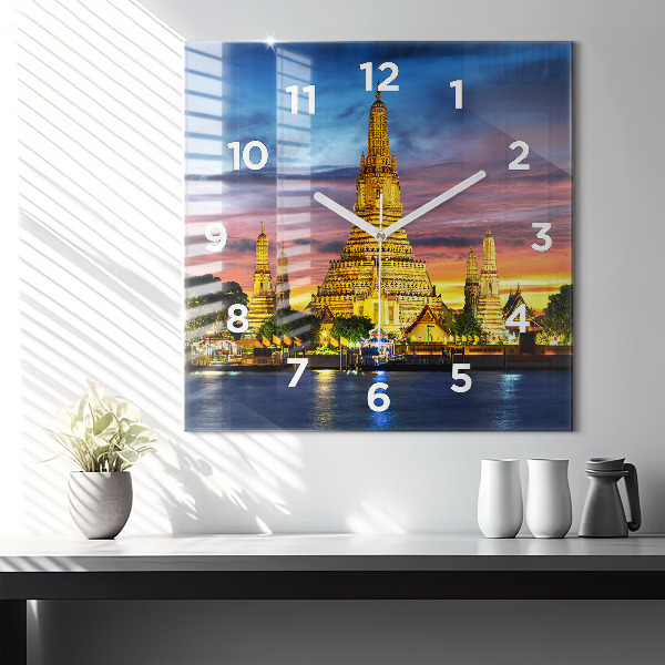 Ceas pătrat de perete din sticlă Templul din Bangkok