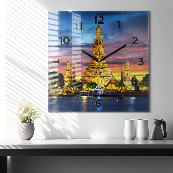 Ceas pătrat de perete din sticlă Templul din Bangkok