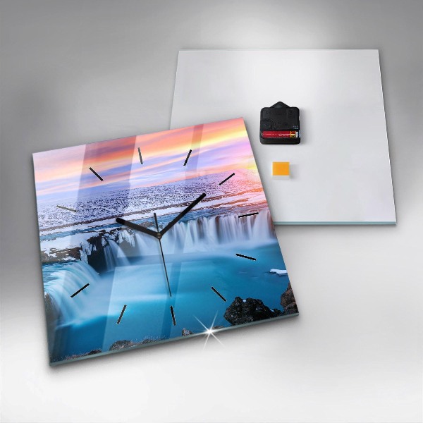 Ceas pătrat de perete din sticlă Cascada Godafoss Islanda