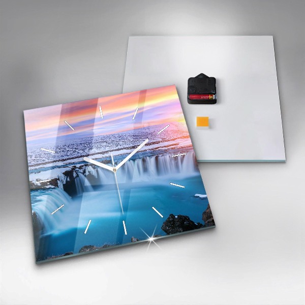 Ceas pătrat de perete din sticlă Cascada Godafoss Islanda