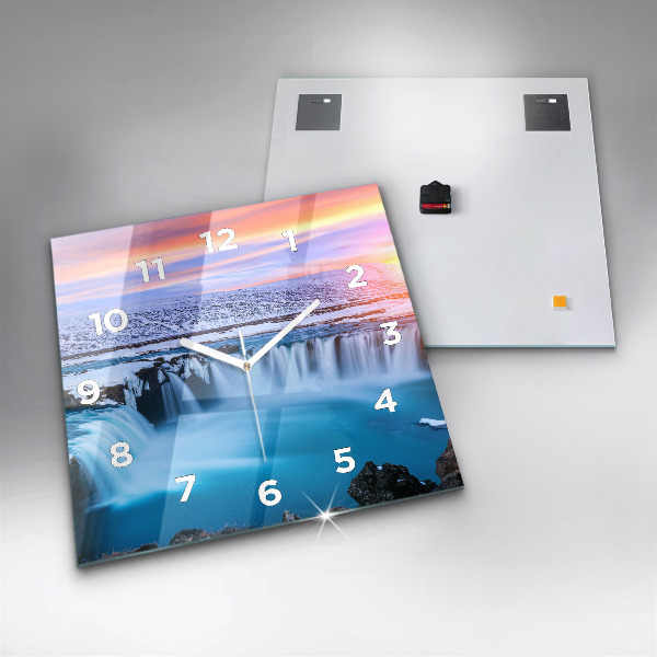 Ceas pătrat de perete din sticlă Cascada Godafoss Islanda
