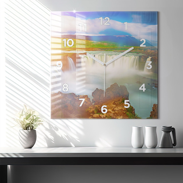 Ceas pătrat de perete din sticlă Godafoss în Islanda