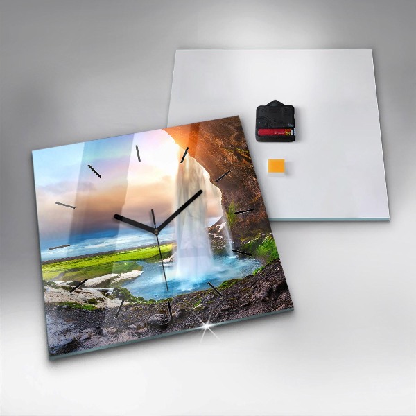 Ceas pătrat de perete din sticlă Cascada în Islanda