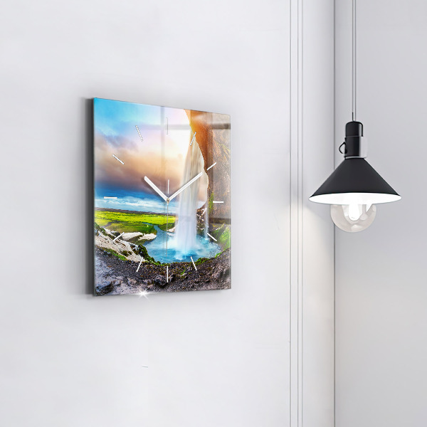 Ceas pătrat de perete din sticlă Cascada în Islanda