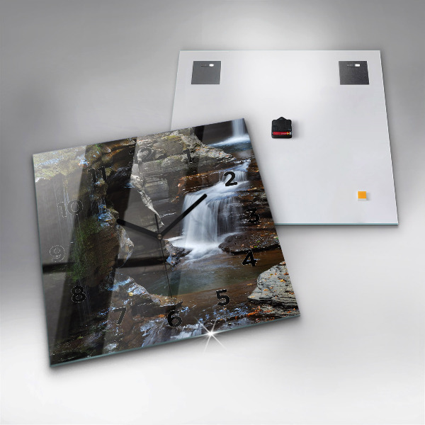 Ceas pătrat de perete din sticlă Cascada și stâncile Islandei