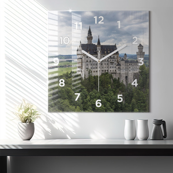 Ceas pătrat de perete din sticlă Castelul Neuschwanstein