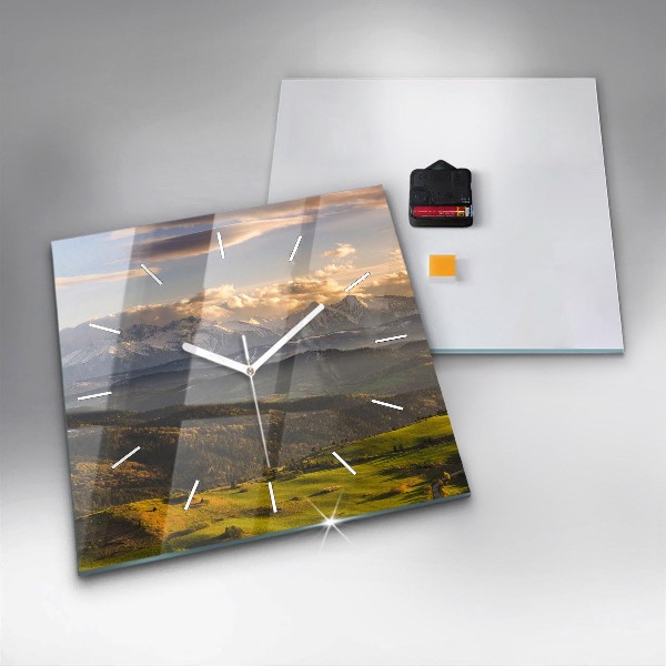 Ceas pătrat de perete din sticlă Pieniny – Wysoki Wierch