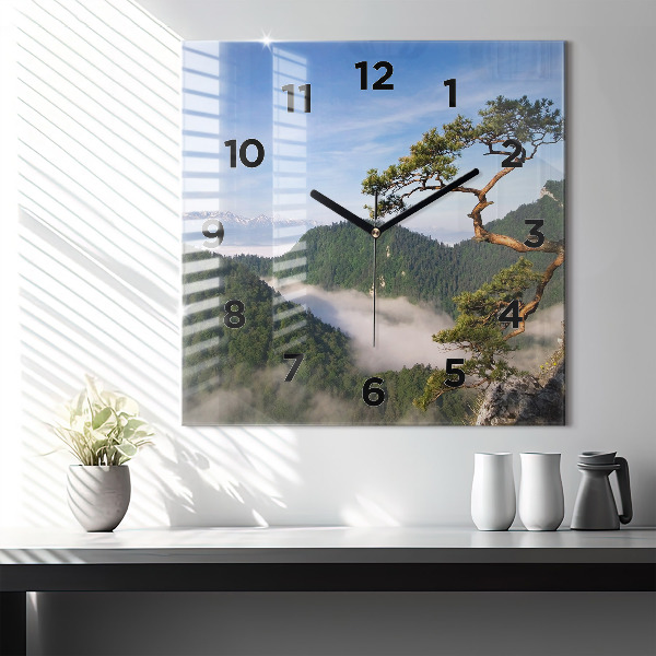 Ceas pătrat de perete din sticlă Sokolica Wierch în Munții Pieniny