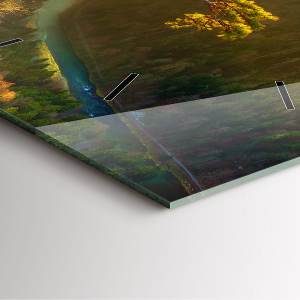 Ceas pătrat de perete din sticlă Apus peste munți