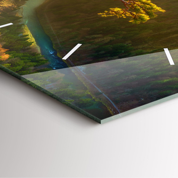 Ceas pătrat de perete din sticlă Apus peste munți