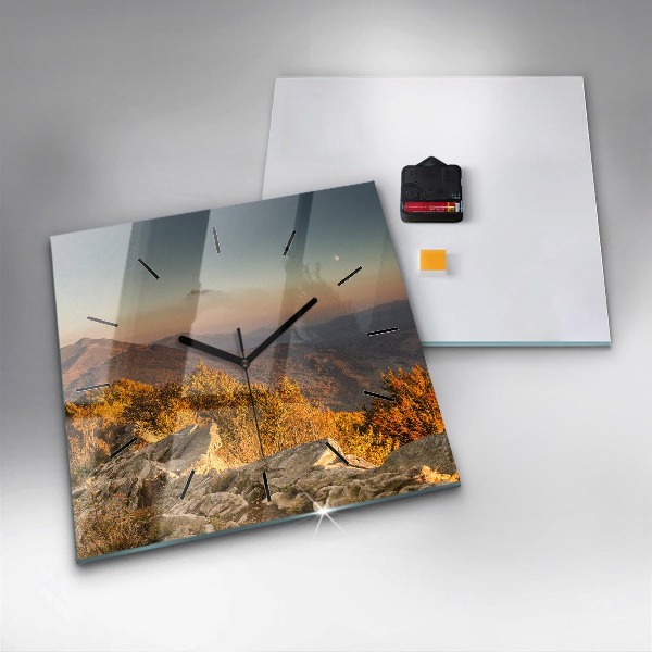Ceas pătrat de perete din sticlă Munții Bieszczady