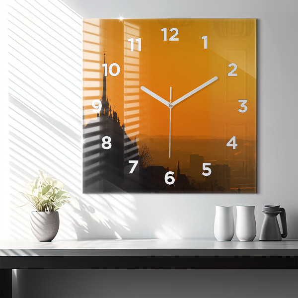 Ceas pătrat de perete din sticlă Vedere la Catedrala Brno