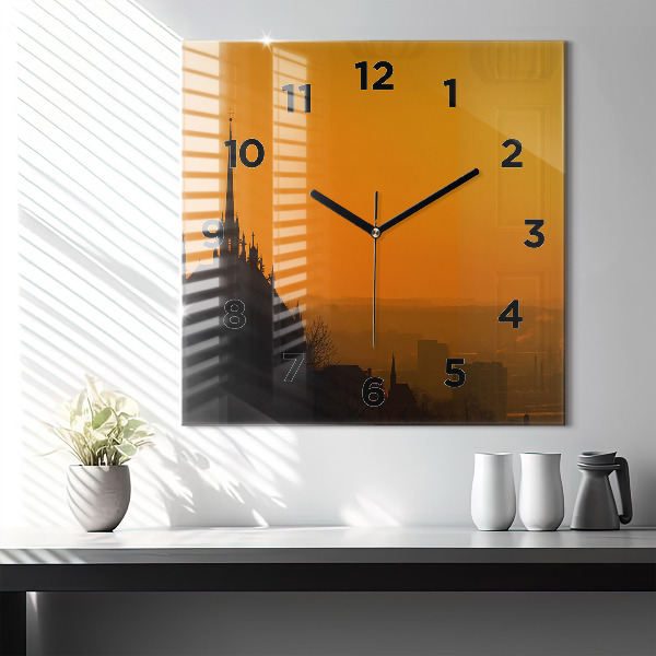 Ceas pătrat de perete din sticlă Vedere la Catedrala Brno
