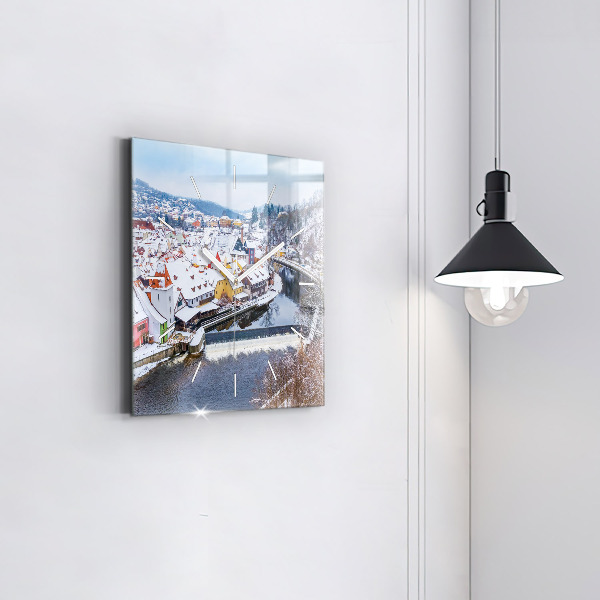 Ceas pătrat de perete din sticlă Panorama orasului iarna