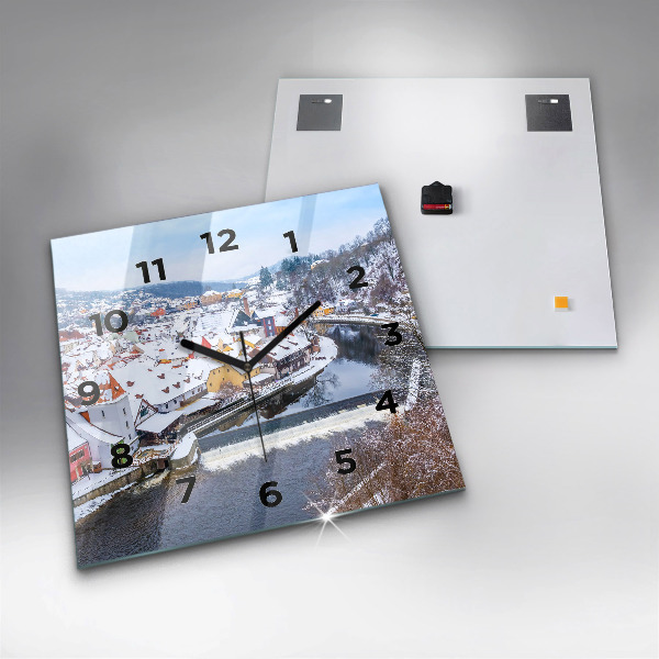 Ceas pătrat de perete din sticlă Panorama orasului iarna