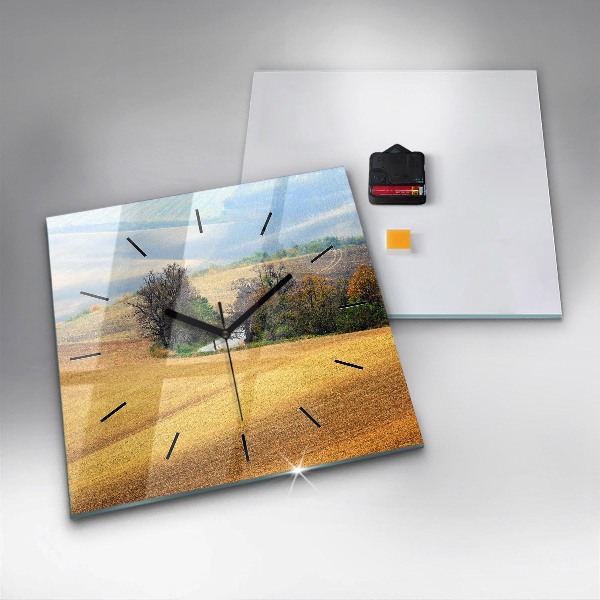 Ceas pătrat de perete din sticlă Peisaj rural din Moravia