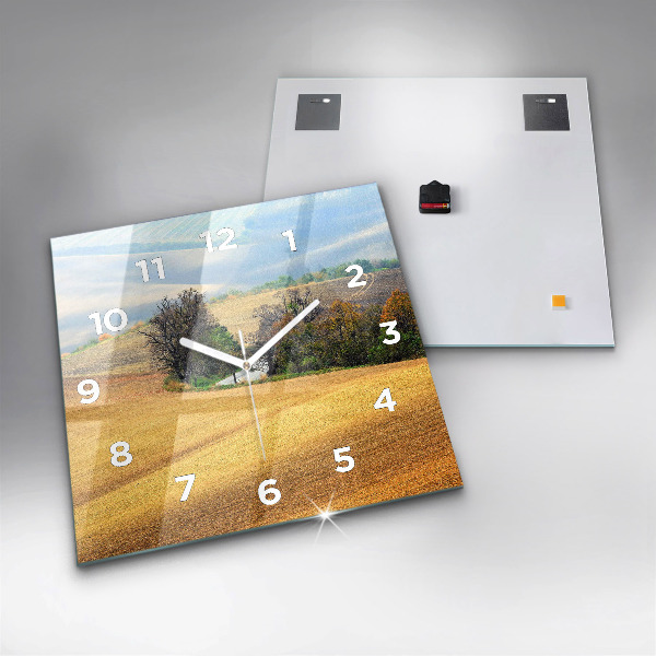 Ceas pătrat de perete din sticlă Peisaj rural din Moravia
